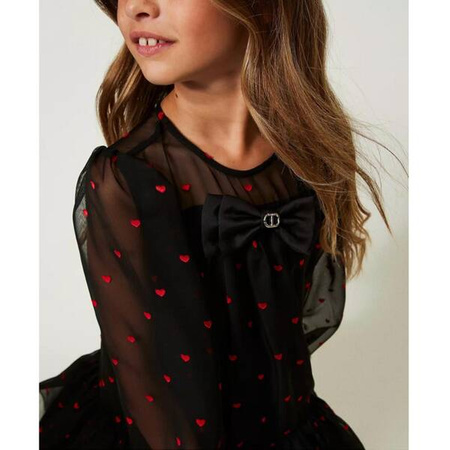 TWINSET Girls short dress with heart pattern georgette and duchesse