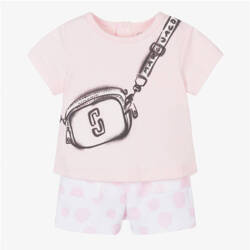 The Marc Jacobs Girls pink and white polka dot snapshot shorts set