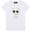 KARL LAGERFELD KIDS T-shirt dziewczęcy z krótkim rękawem ze srebrną aplikacją kotka