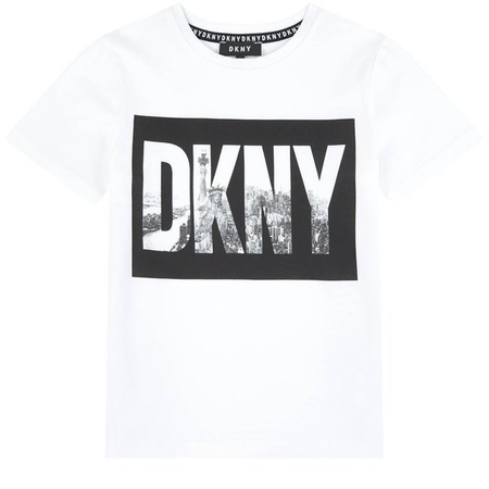 DKNY T-shirt chłopięcy z nadrukiem biały