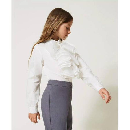 TWINSET Girls white poplin shirt with flounces