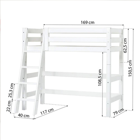 Hoppekids ECO Luxury high sleeper bed with slopping ladder 70x160 cm