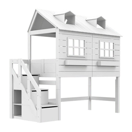 LIFETIME Kidsrooms Łóżko Mid Sleeper 128 cm z Domkiem - Lake House, białe