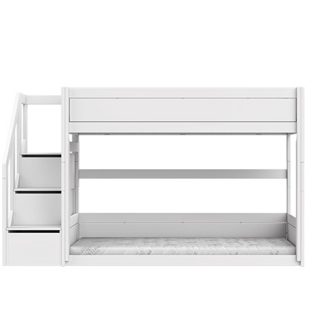 LIFETIME Kidsrooms Łóżko piętrowe niskie ze schodami 90x200 cm, białe