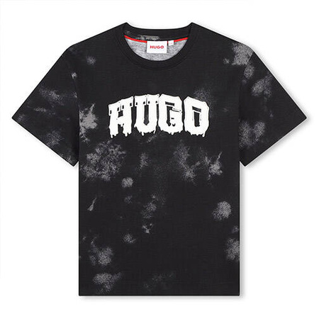 HUGO T-shirt chłopięcy  z krótkim rękawem z nadrukiem czarny