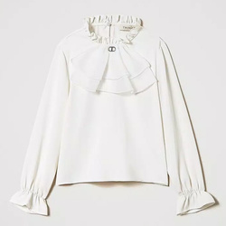 TWINSET Girls white crêpe blouse with organza jabot