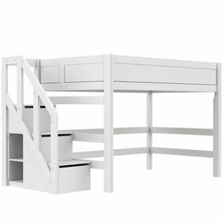 LIFETIME Kidsrooms Łóżko wysokie 152 cm ze schodkami 120x200 cm, białe