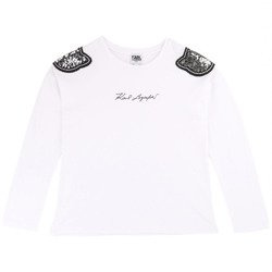 KARL LAGERFELD KIDS T-shirt dziewczęcy z długim rękawem biały ozdobiony cekinami