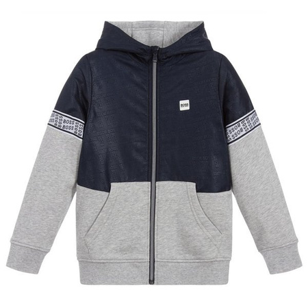 BOSS KIDS Bluza chłopięca z kapturem szaro-granatowa