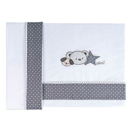 PICCI Valdo Komplet pościeli do łóżeczka dziecięcego biały z szarym haftem