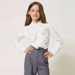 TWINSET Girls white poplin shirt with flounces