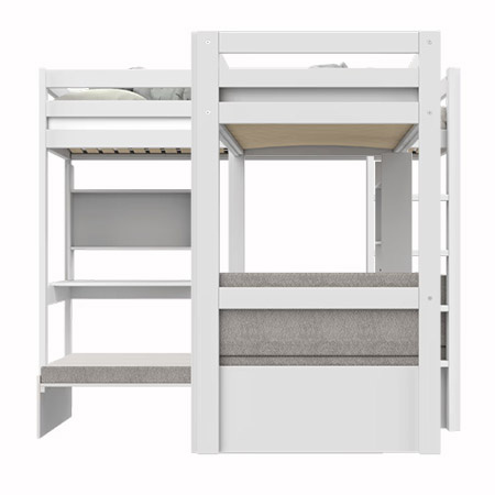 LIFETIME Kidsrooms High Loft Bed with desk and sofa, white