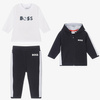 BOSS Kids Dres niemowlęcy dla chłopca trzy-częściowy granatowy