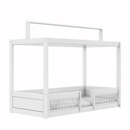 LIFETIME Kidsrooms Łóżko dziecięce Montessori 90x200 cm z konstrukcją dachową i barierkami ochronnymi