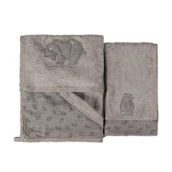 DILI BEST ASTRID Zestaw kąpielowy ręcznik z kapturem i myjka brązowa z ozdobnym haftem