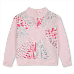 BILLIEBLUSH Pink girls' sweater with diamond appliqué