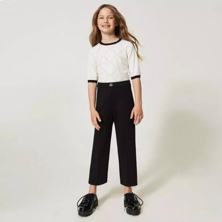 TWINSET Girls straight black trousers with oval T logo
