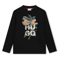 HUGO T-shirt chłopięcy z długim rękawem z nadrukiem czarny
