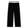 HUGO Girls' Velvet trousers, black  Polyester/elastane velvet jogging pants, metal «HUGO» plaque on the side, piped pockets, piping on the sides, striped ribbing at the waist with drawstrings maschine wash at 30*