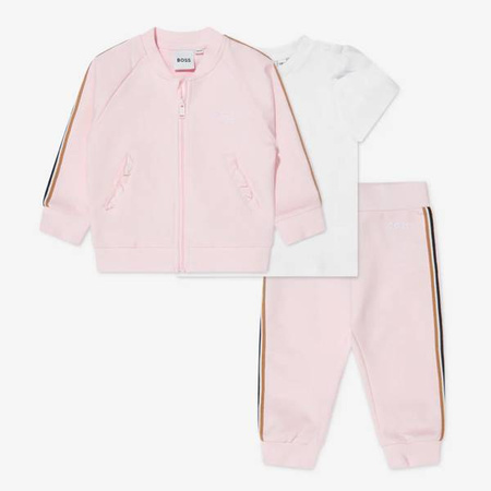 BOSS KIDS Baby gils white and pink 3-piece organic cotton tracksuit