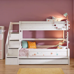 LIFETIME Kidsrooms Łóżko piętrowe niskie ze schodami 90x200 cm, whitewask