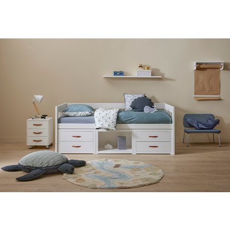 LIFETIME Kidsrooms Breeze Łóżko dziecięce z szufladami i półką 90x200 cm, białe