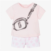 The Marc Jacobs Girls pink and white polka dot snapshot shorts set