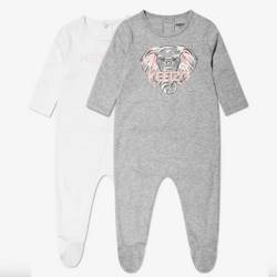 KENZO Kids Baby boys organic cotton Tiger babygrows set in white and grey