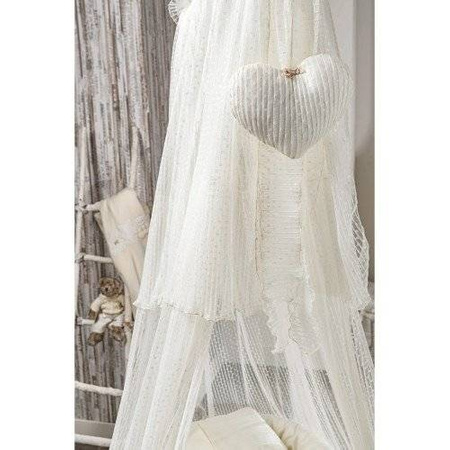 PICCI NANY Kołyska dziecięca metalowa z kompletem pościeli i baldachimem kremowa