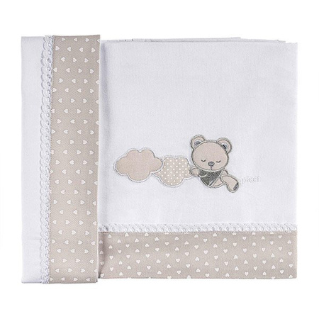 PICCI Sleepy Komplet pościeli do łóżeczka biało-bezowy z misiem