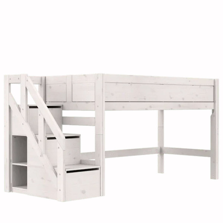 LIFETIME Kidsrooms Łóżko 90x200 cm niskie ze schodami 128 cm, whitewash