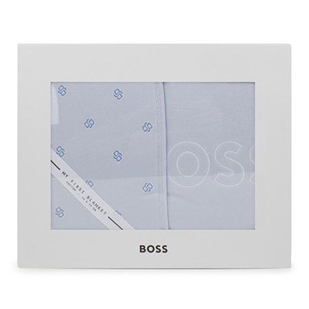 BOSS Kids Kocyk niemowlęcy niebieski z nadrukiem logo