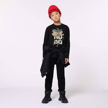 HUGO Boys black cotton t-shirt with print