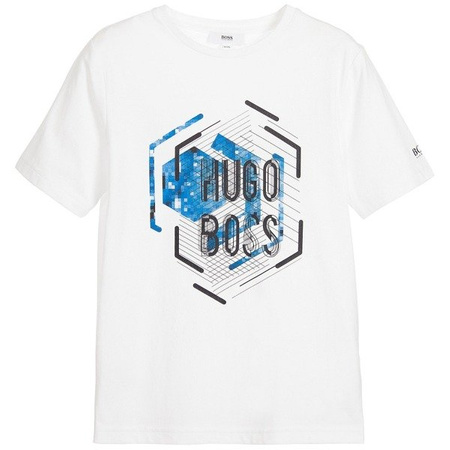 BOSS Kids T-shirt chłopięcy z krótkim rękawem biały z nadrukiem 