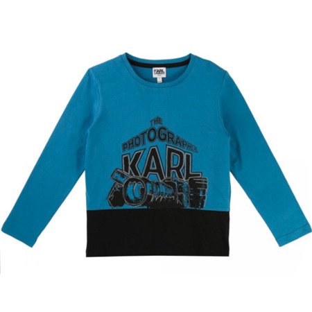 KARL LAGERFELD KIDS T-shirt chłopięcy z długim rękawem turkusowy