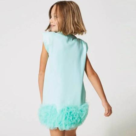TWINSET Sukienka dla dziewczynki ozdobiona falbana z tiulu miętowa